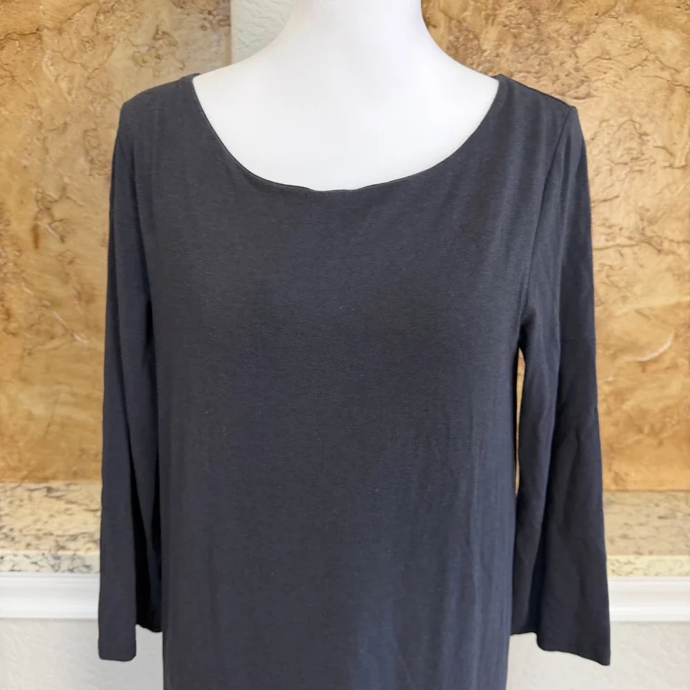 Garnet Hill T-Shirt Dress Small Dark Gray 3/4‎ Sleeve Scoop Neck Shift Capsule